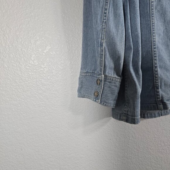 Denim & Co. Jacket Women Plus Size 2X Blue Long Sleeve Embroidered Floral Button - Picture 8 of 11